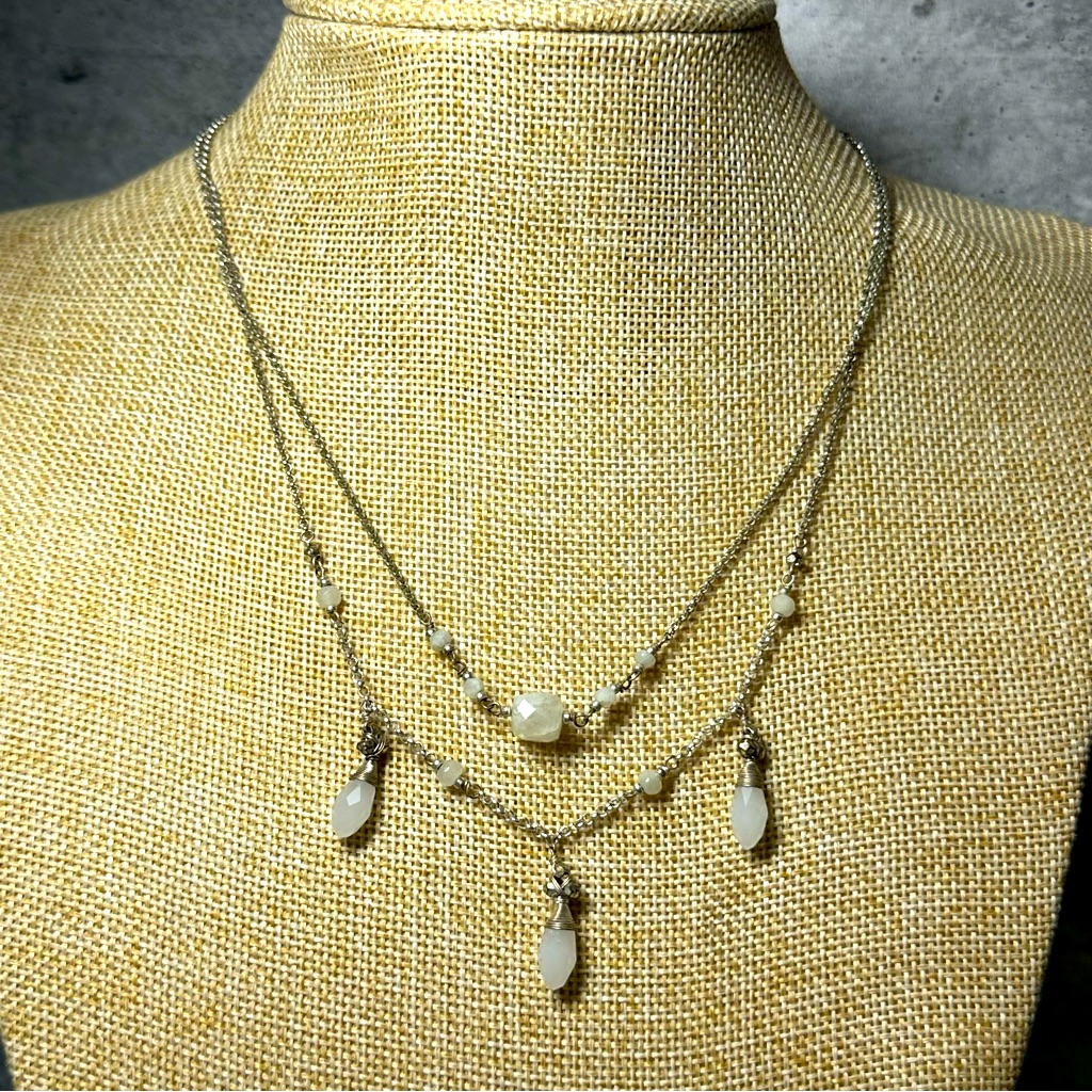 Lucky Brand Silver And White Stone Double Strand Necklace 35$
